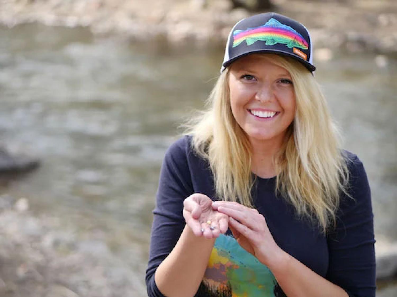 Julie holding insects by the Boulder Creek