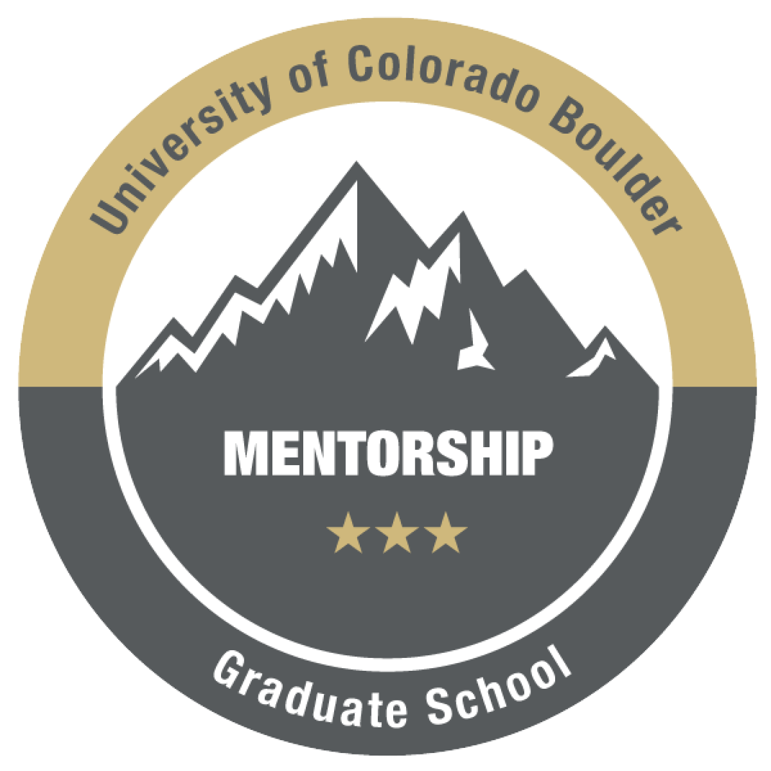 Graphic of mentorship badge showing mountains and CU Boulder branding