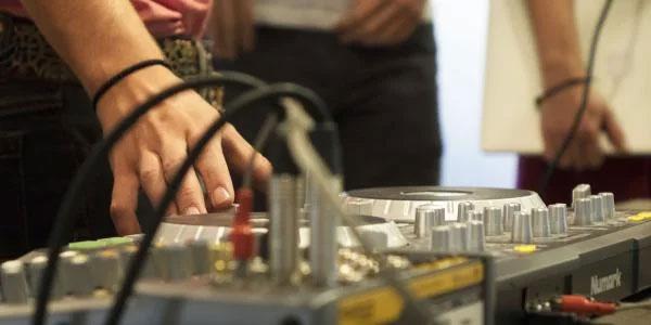 Students on a soundboard