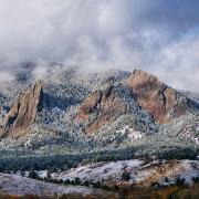 Photo of a snowy flatirons