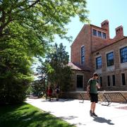 Student walking beside Ketchum in June 2019