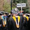 Students in graduation regalia on commencement day