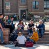 Student talking with their students outside of the UMC