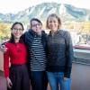Director of Graduate Community and Program Development Leslie Blood, center, with doctoral students Shirley Huang, left, and Erin Connor, right
