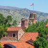 Campus rooftops with the Flatirons in the background