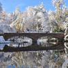 Varsity Bridge on campus in the snow