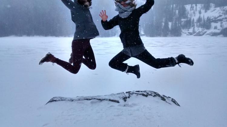TAs jumping in snow