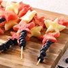 Fruit kabobs with blueberries, pineapple and watermelon in star shapes