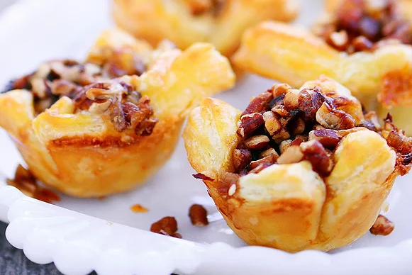 Close up of apple and brie bites with crescent rolls. 