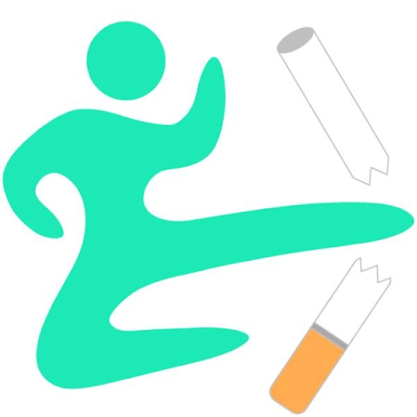 Icon of EasyQuit app with a figure kicking a cigarette in half.