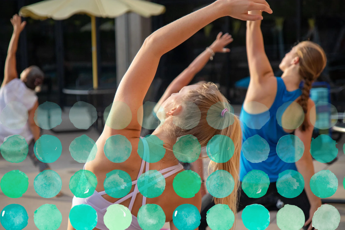 Photo of an outdoor yoga class.
