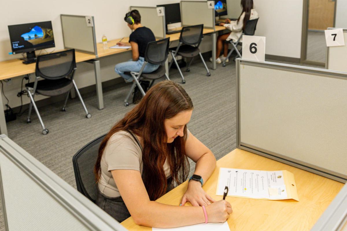 student working on a test.