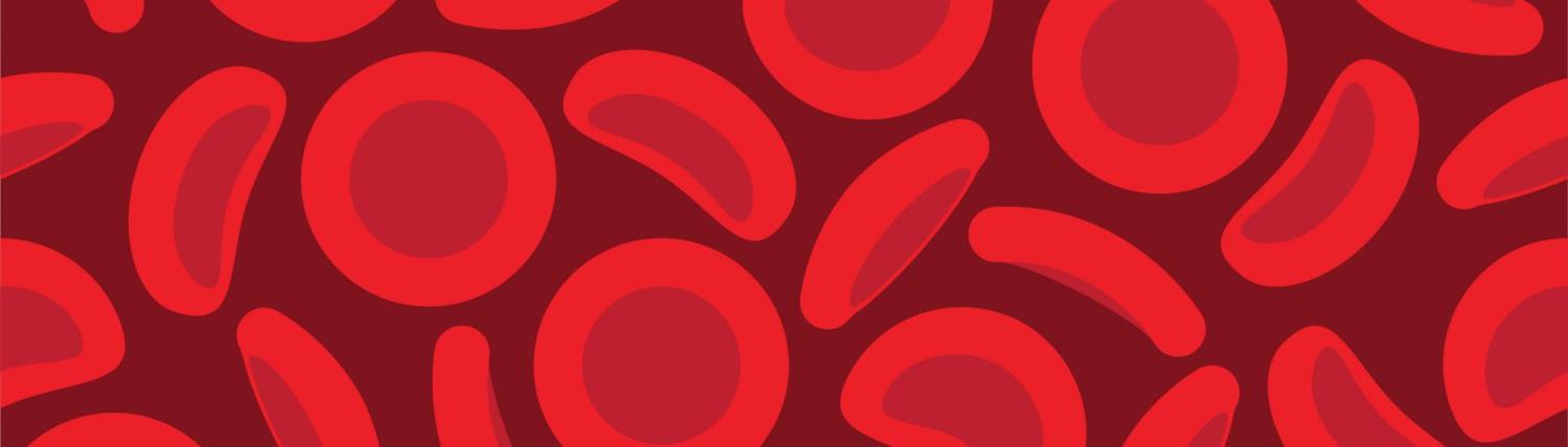 Drawing of red blood cells on dark maroon background