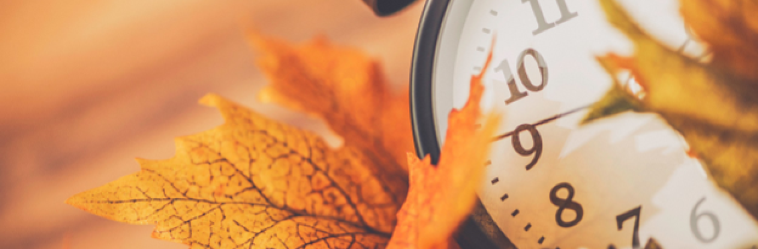 fall leaves and clock