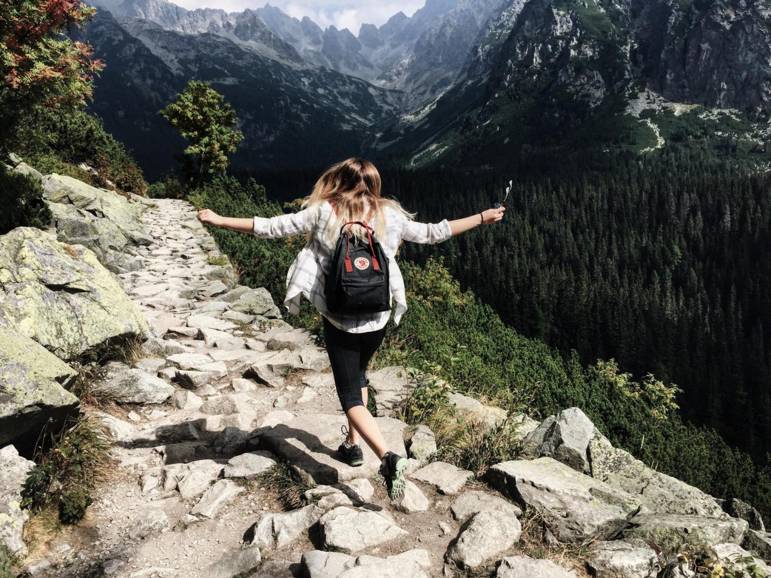 Person skipping while hiking