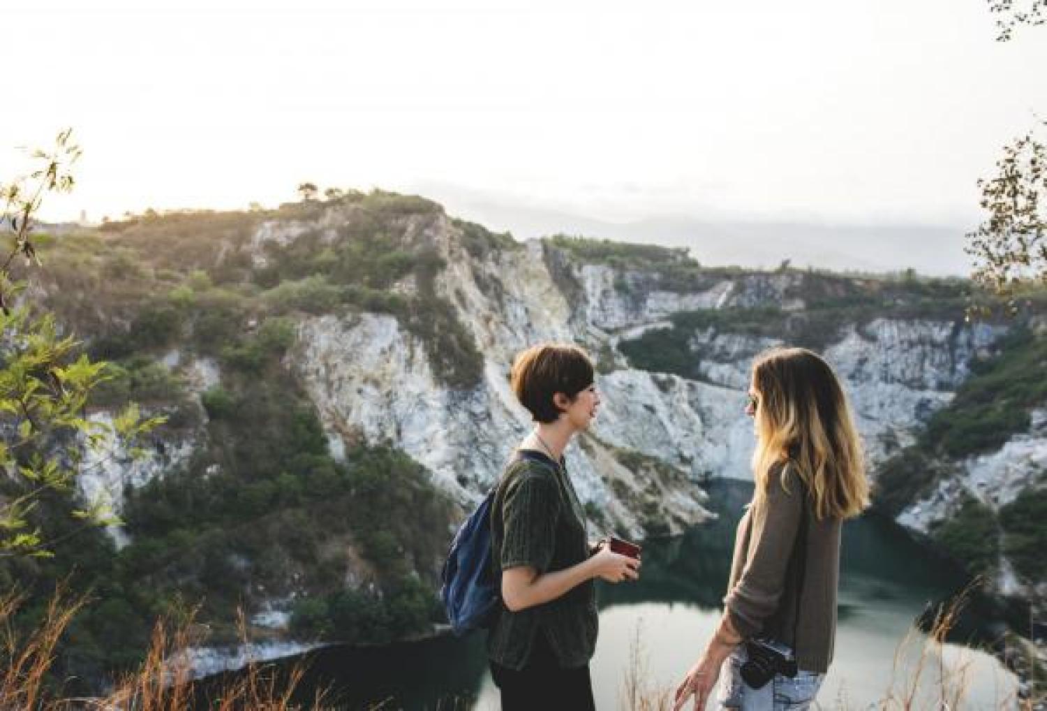 Two people talking