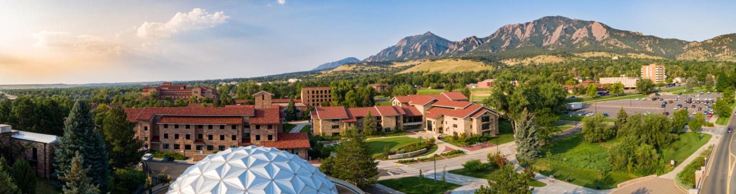 Aerial view of the fiske planetarium and kittredge.