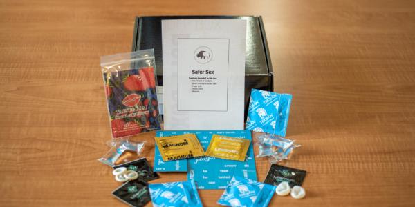 Photo of a safer sex buff box.