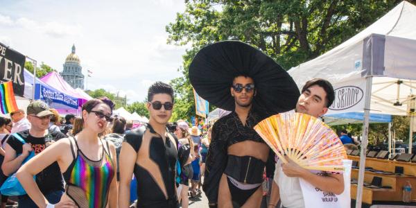 Photo of a group of queer friends at Denver Pride.