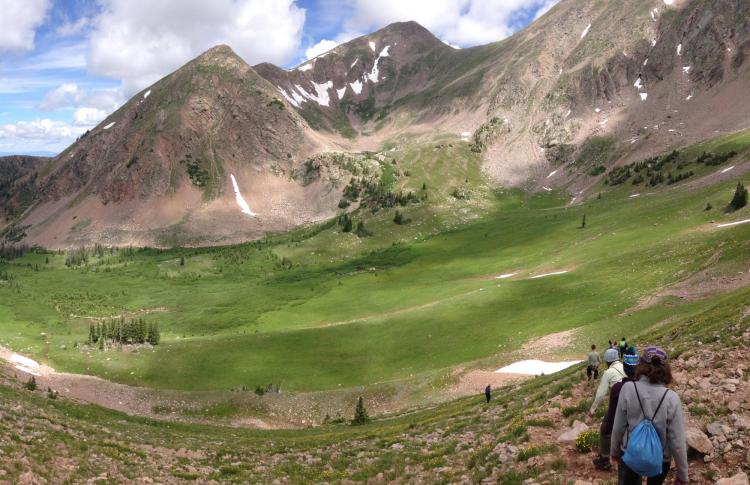 People hiking in mountains