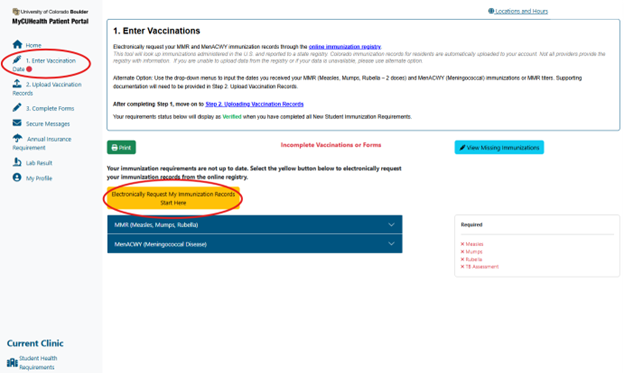 Enter vaccinations directions