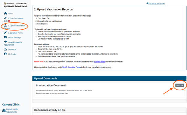 Upload vaccination records directions
