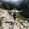 Person skipping while hiking