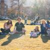 Photo of a group of students hanging out on Farrand Field.