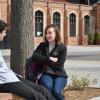 Two students talking outside