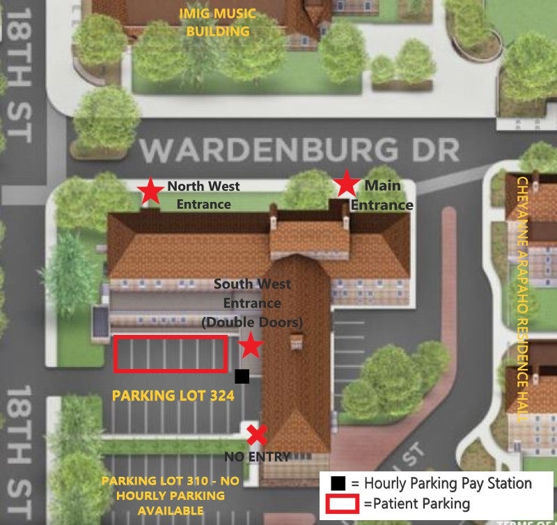 map of the wardenburg health center entrance