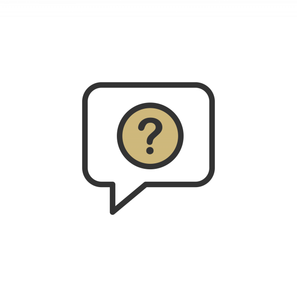 speech bubble and a question mark