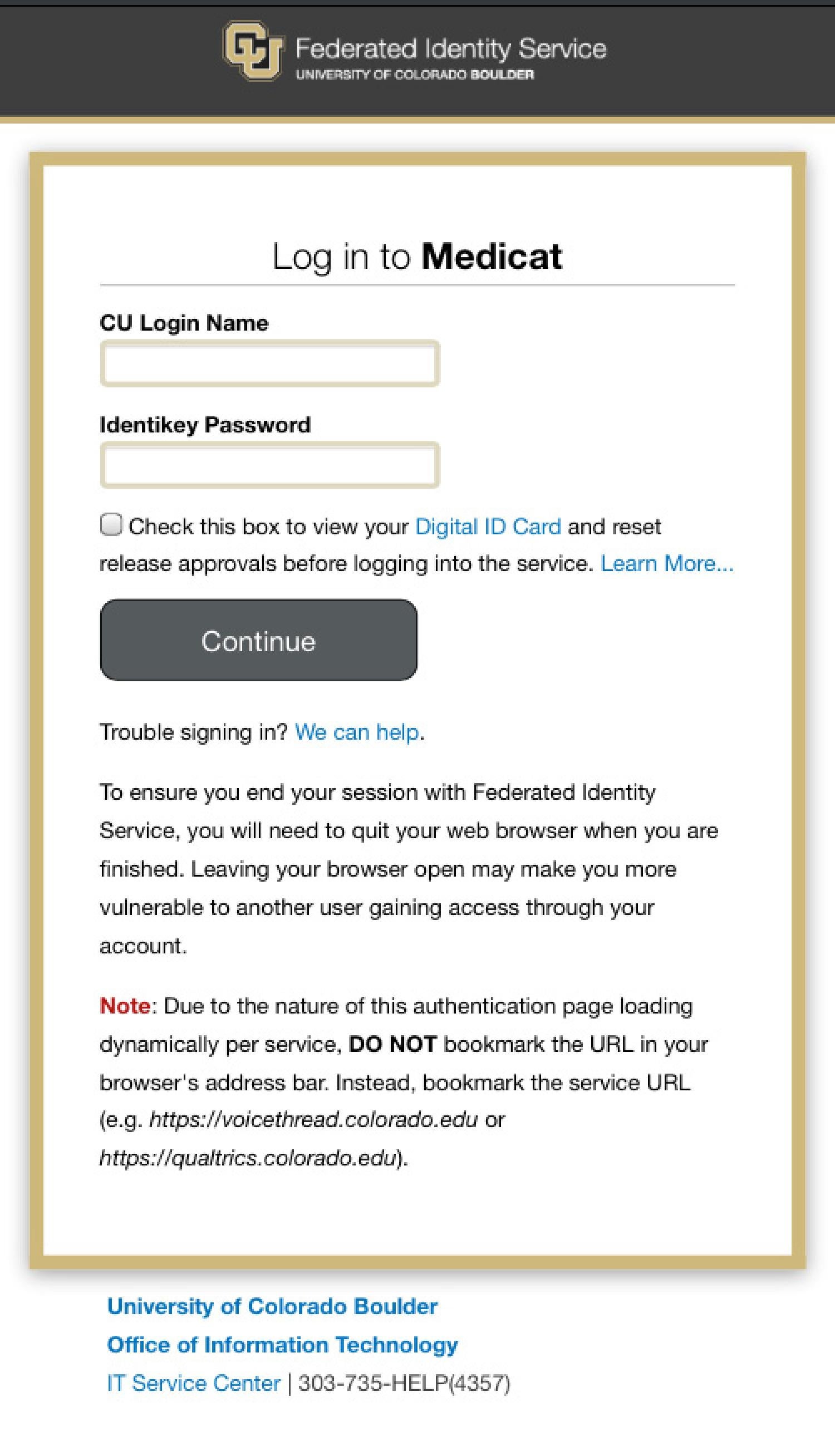 screen showing the login page for MyCuHealth