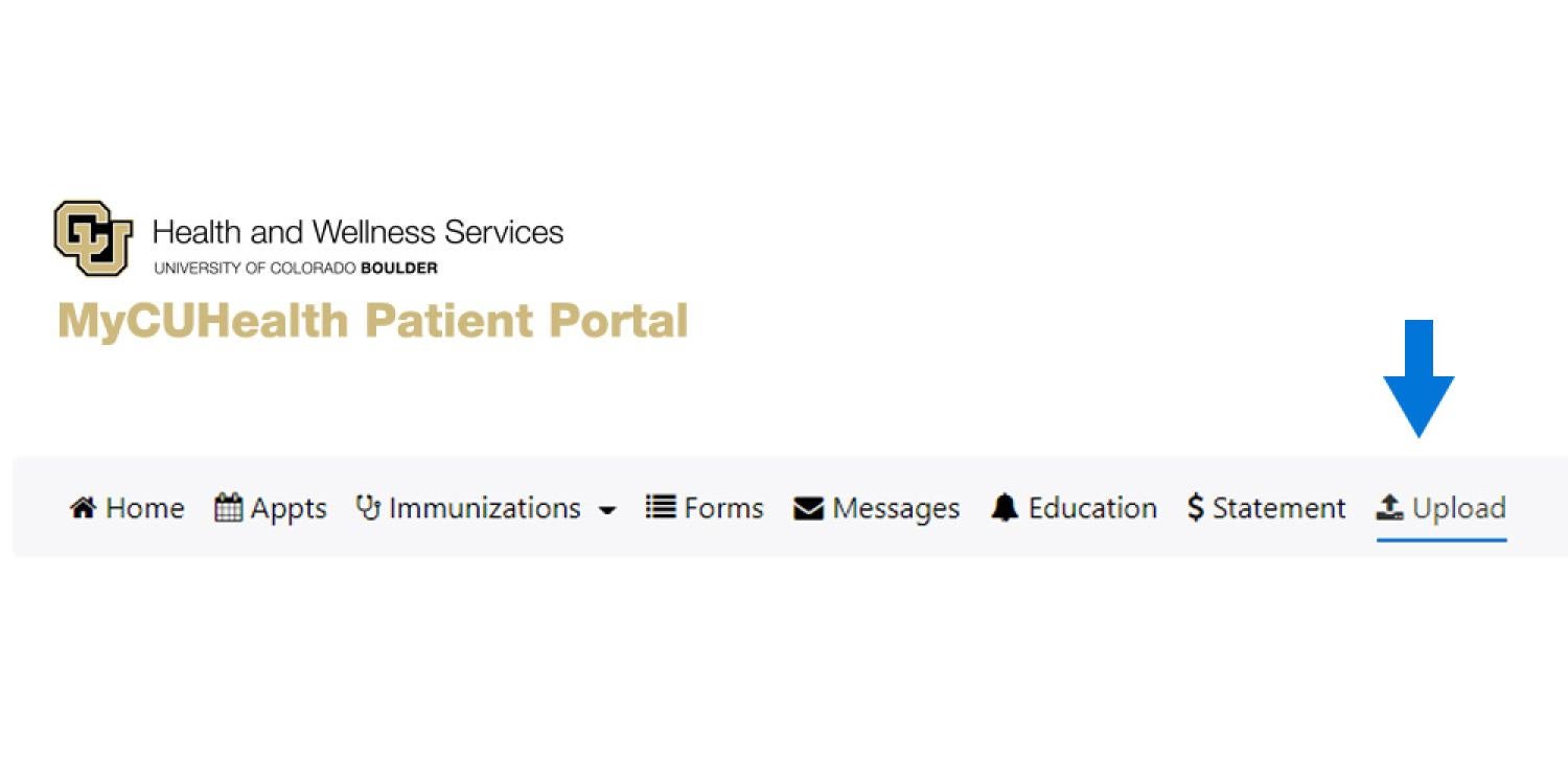 a topbar menu with an arrow over the word upload