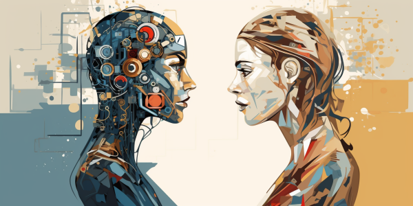 A human and a robot look at one another