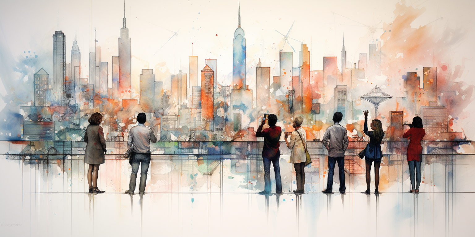 People examine a city skyline
