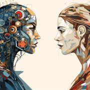 A human and a robot look at one another