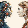 A human and a robot look at one another
