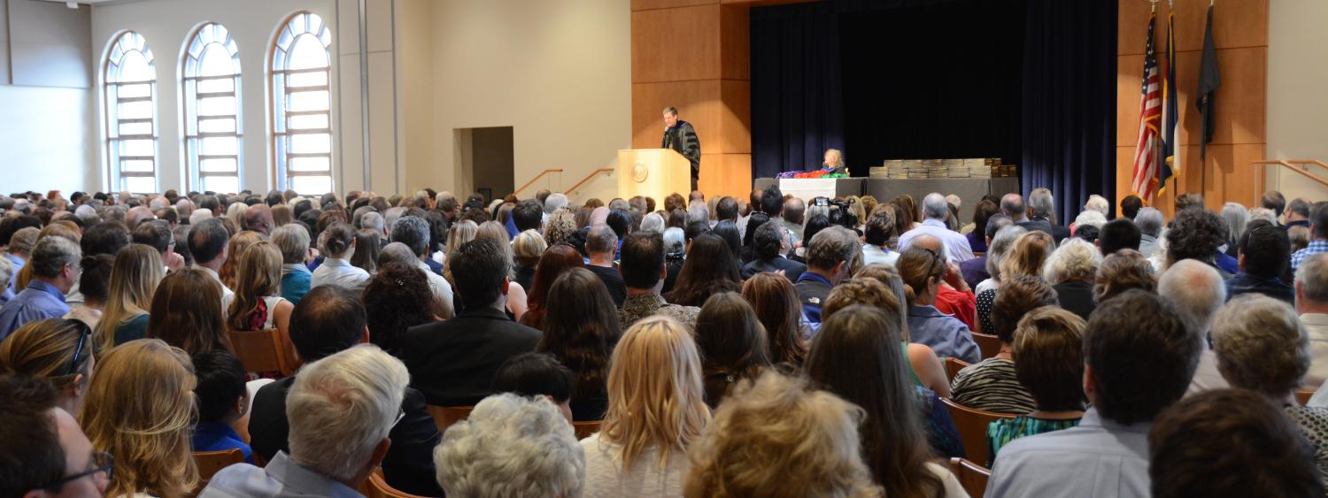 The audience and stage at the Honors Convocation.