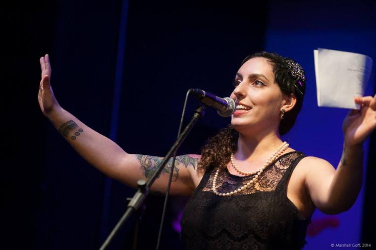 Meaghan Ford in the midst of spoken word poetry