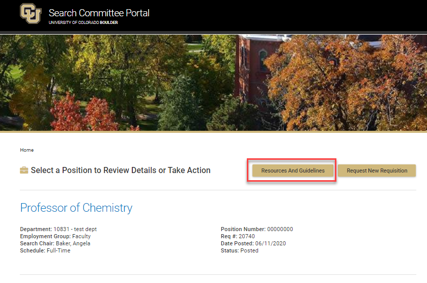 Screen shot of search committee portal. Contact recruting@colorado.edu for questions. 