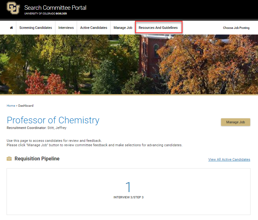 Screen shot of search committee portal. Contact recruiting@coloraod.edu