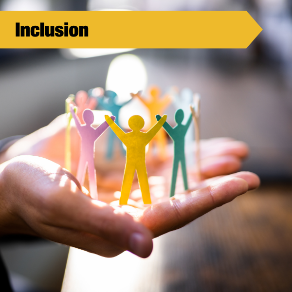 inclusion tile with a hand holding a paper cutout