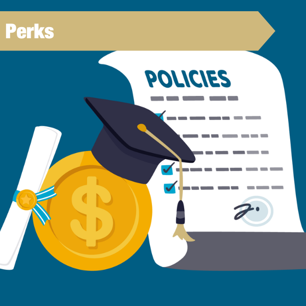 illustration of graduation cap and policies document