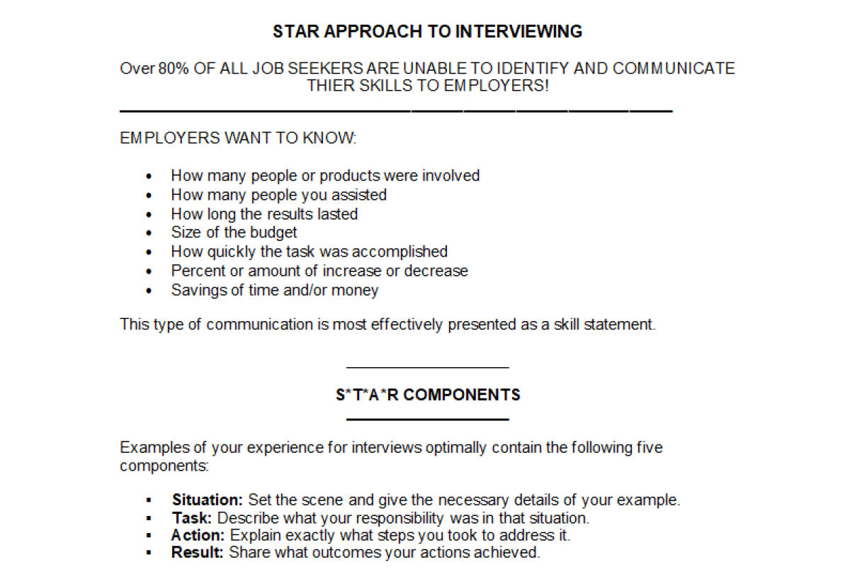 screenshot of star approach to interviewing