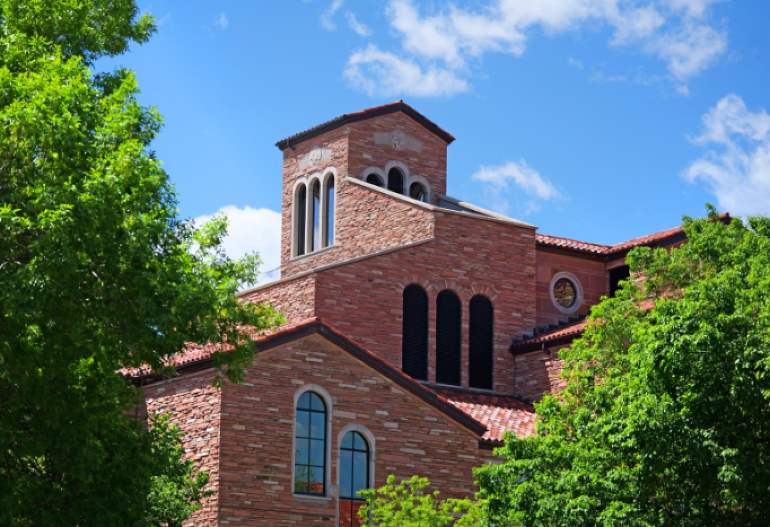 campus building in the springtime