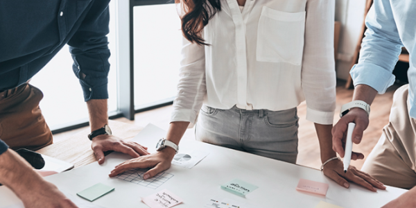 employees reviewing a project