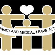 Stick figures holding a banner that says FMLA