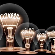 Lightbulbs with "career", "skill","growth" written inside