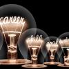 Lightbulbs with "career", "skill","growth" written inside