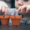 child planting seed in pot